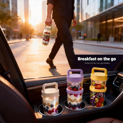 4 Pack Salad Cup with Dressing Container and Spoons - Portable Plastic Salad Prep Containers to Go - Leak-Proof Yogurt Parfait Cups - 2-Tier Meal Prep Containers for Breakfast & Lunch, Office, School