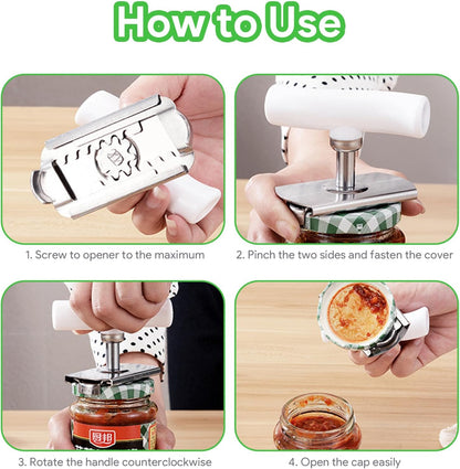 2Pcs Jar Can Opener for Seniors with Arthritis, Bottle Opener for Weak Hands, Kitchen Gadget With Lid Opener Tool, Adjustable Grip Stainless Steel for Opening, Fits 1-4 Inch (Green+White)