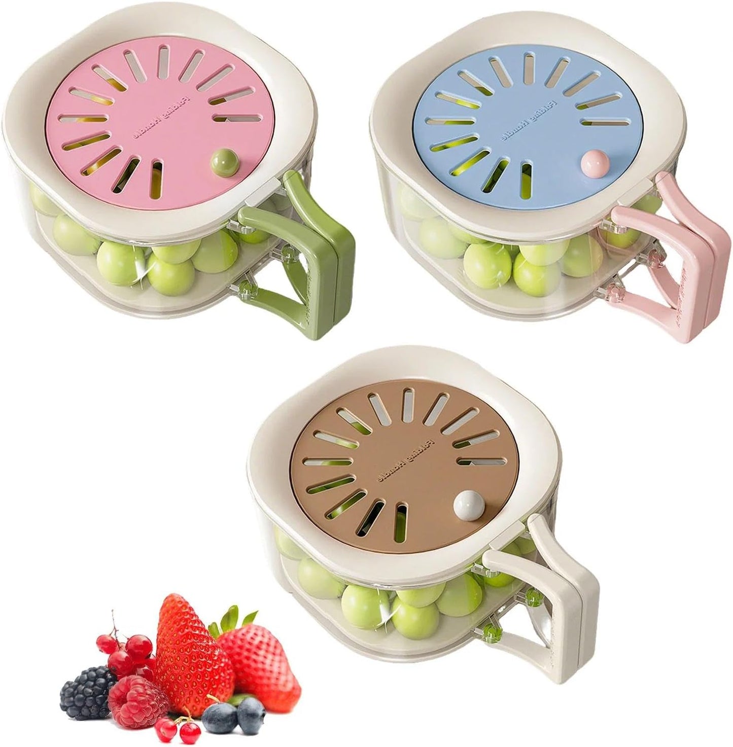 Multifunctional Fruit Washing Bowl with Strainer, 2-in-1 Draining and Preservation with Lid, Foldable Handle Vegetable Basket, Fruit Storage Basket for Kitchen Camping(Blue)