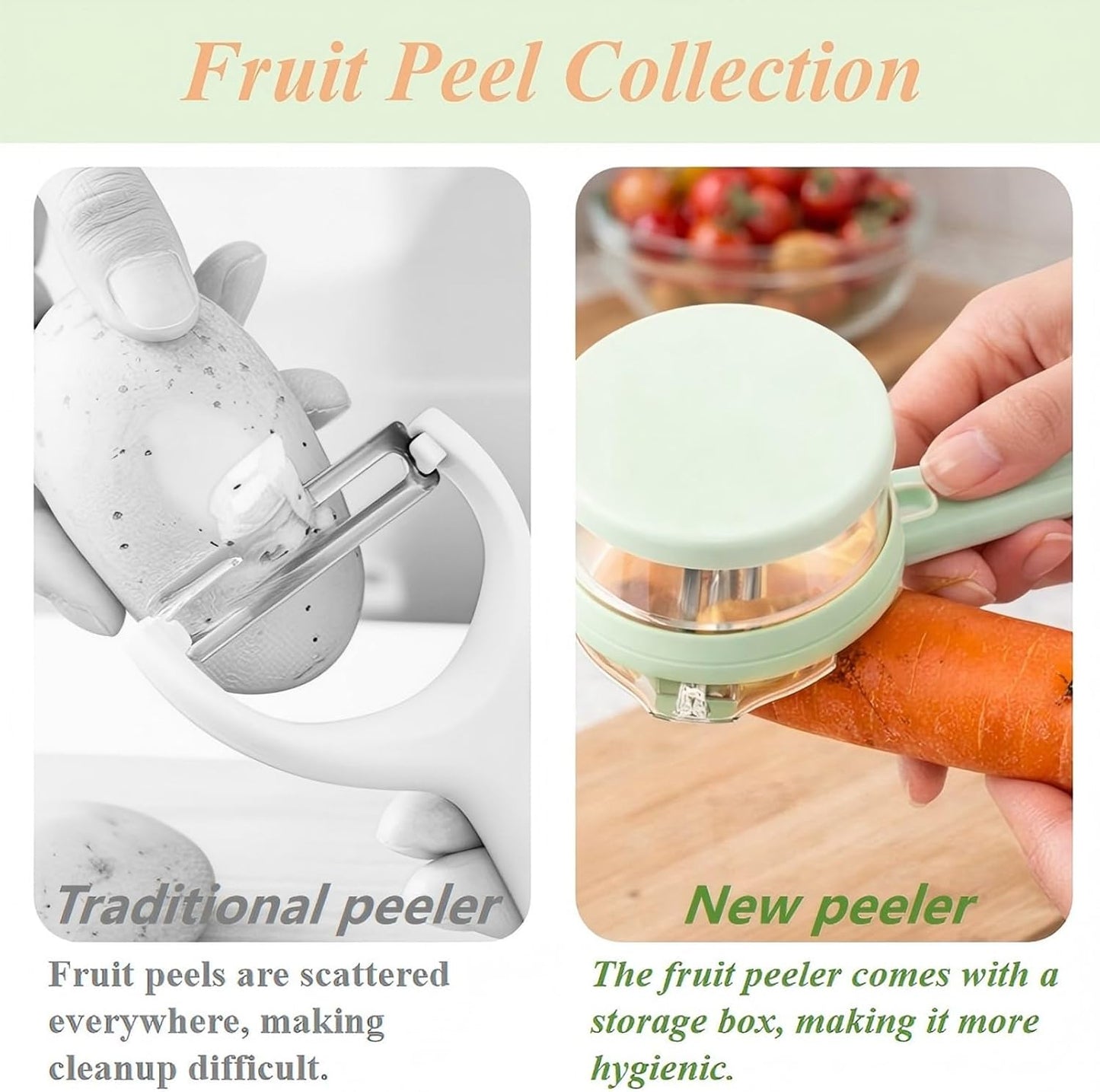 Vegetable Peeler with Container, Special Fruit Peeler with Catcher, Peeler with Storage for Kitchen, Box Storage Vegetable & Fruit Peeler for Potatoes, Apples, Carrots