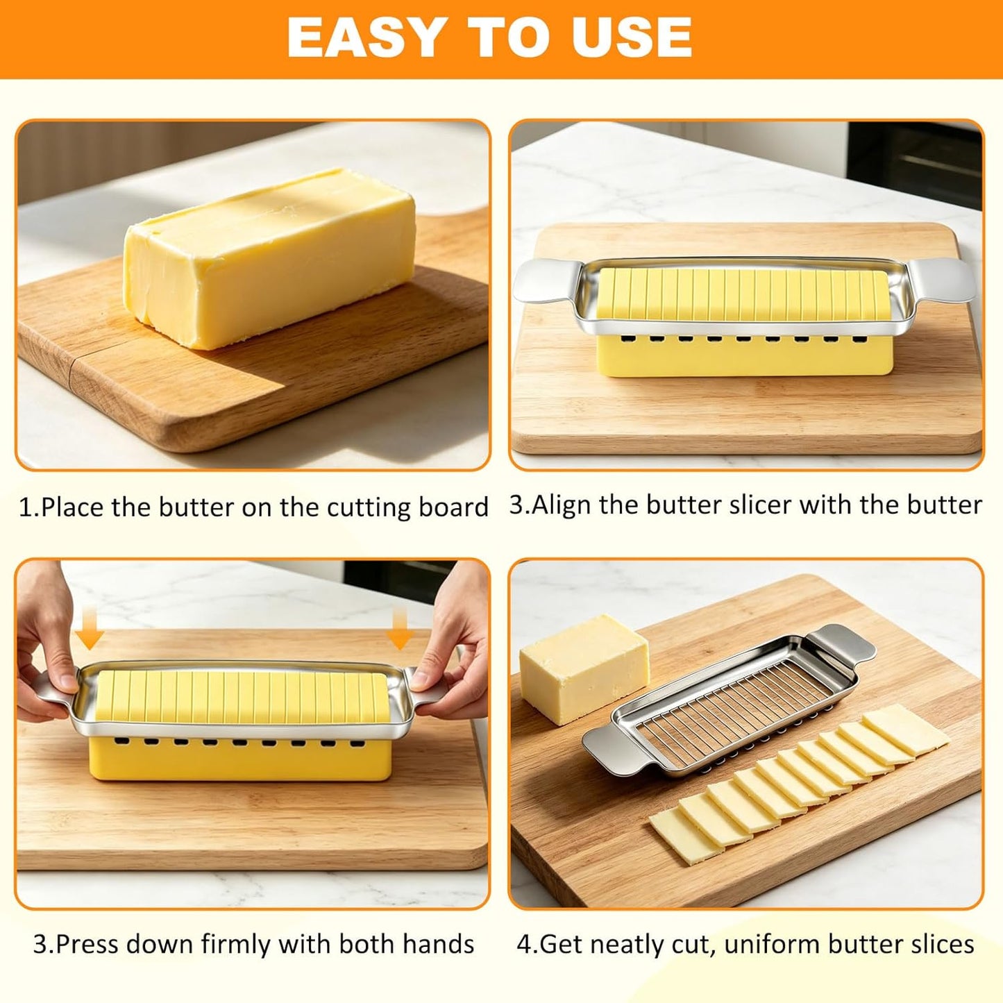 Upgraded Cheese Slicer, 304 Stainless Steel Butter Cutter with Rectangular Base for Block Cheese, Butter and Soft Foods, Dishwasher Safe