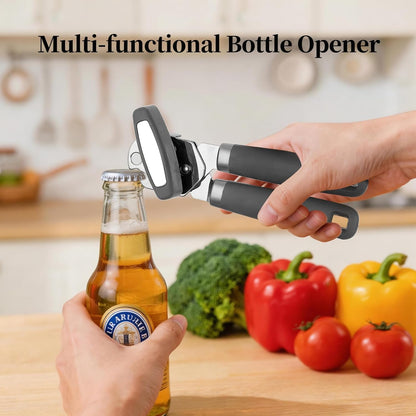 Can Opener Manual, Hand Heavy Duty Stainless Steel Bottle Opener Comfortable Handle, Sharp Blade Smooth Edge, Multifunctional Kitchen Tool, Black