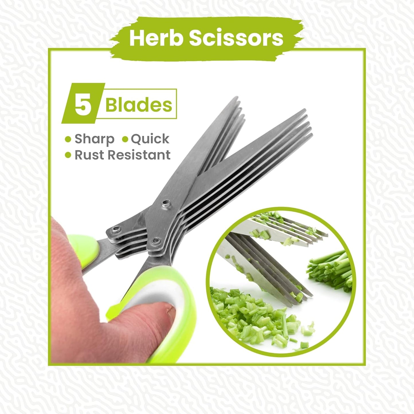 5-Blade Stainless Steel Herb Scissors with Cleaning Comb & Vegetable Peeler – Multi-Use Herb Cutter for Basil, Parsley, Cilantro & Kale