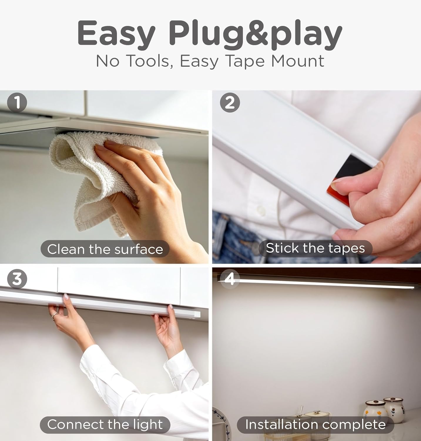 Under Cabinet Lighting Plug in, 10 Inch Motion Sensor LED Light, 3CCT 3000K/4000K/5000K, Dusk-to-Dawn & Timer, Linkable Ultra Bright Under Counter Lights for Kitchen,Hallways, White, 1 Pack