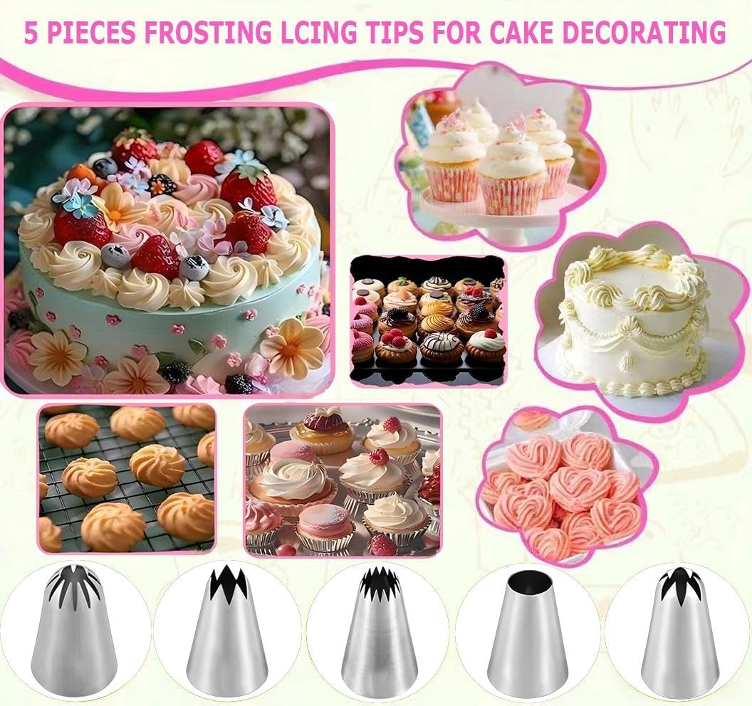8 Pcs Rose Flower Piping Tips Set,Petal Icing Tips,PipingRose Nozzle,Stainless Steel Cake Decorating Pastry Tools, for CakeDecorating,with A Cleaning Brush (Rose-8pcs)