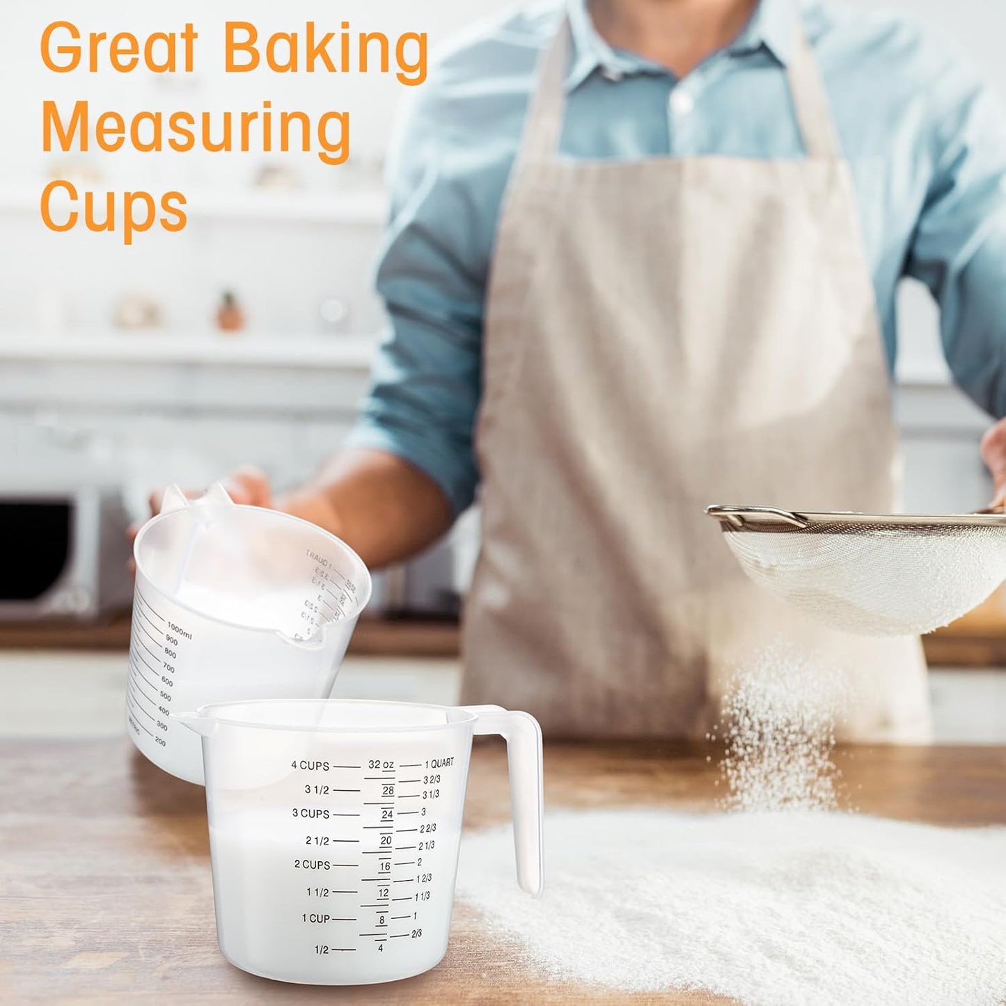 Fabbay 24 Pcs 4 Cup Capacity Plastic Measuring Cup 1000 ml Clear Graduated Measuring Cups Plastic Mug with Spout and Handles Ounce and Ml Marking for Recipe Ingredient Flour Water Liquid(Red,32 oz)