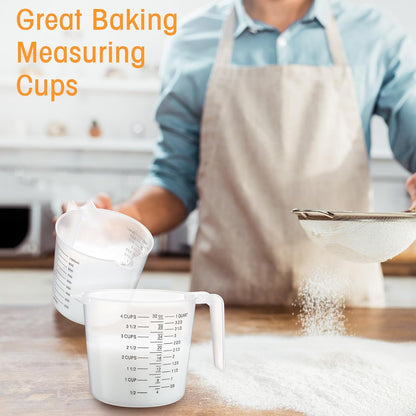 Fabbay 24 Pcs 4 Cup Capacity Plastic Measuring Cup 1000 ml Clear Graduated Measuring Cups Plastic Mug with Spout and Handles Ounce and Ml Marking for Recipe Ingredient Flour Water Liquid(Red,32 oz)