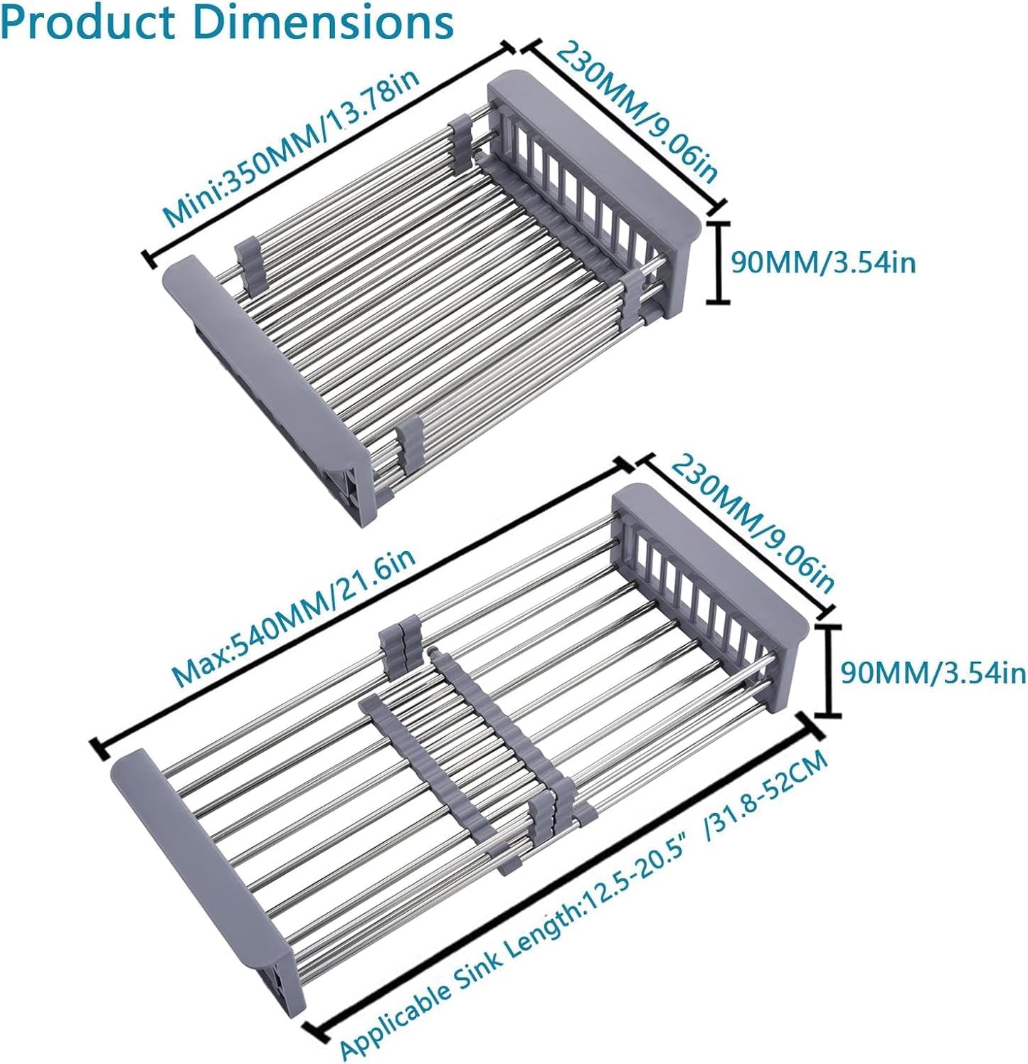 Over The Sink Dish Drying Rack, Stainless Steel Expandable Telescopic Drain Basket with Adjustable Arms - Functional Kitchen Sink Organizer for Dishes, Vegetables & Fruits (Large, Black)