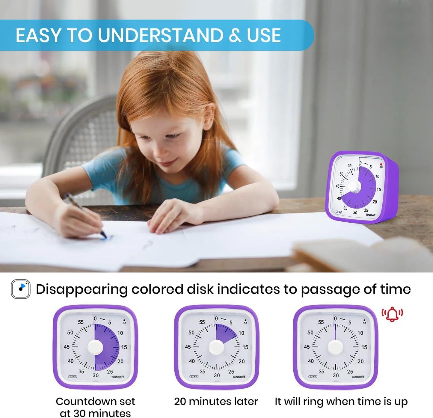 Yunbaoit Visual Timer with Protective Case, Rainbow Disk 60 Minute Countdown Timer for Kids and Adults, Silent Time Management Tool(Blue Rainbow)