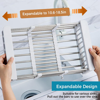 COVRA Stainless Steel Over-Sink Dish Drying Rack – Versatile Kitchen Organizer for 11″–19″ Square Sinks – Effortless Drying for Dishes, Fruits & Vegetables (Black)