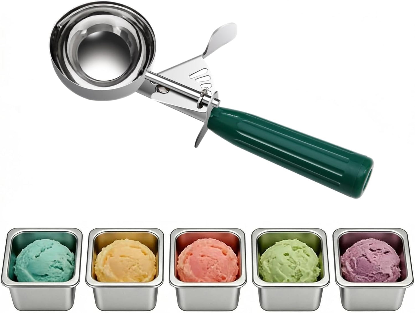 QUAL COOK Heavy Duty Stainless Steel Ice Cream Scoop 4 oz, Cookie Scoop with Trigger, Baking Scoop for Bakeries,Restaurants & Dessert Shops, #8, Grey