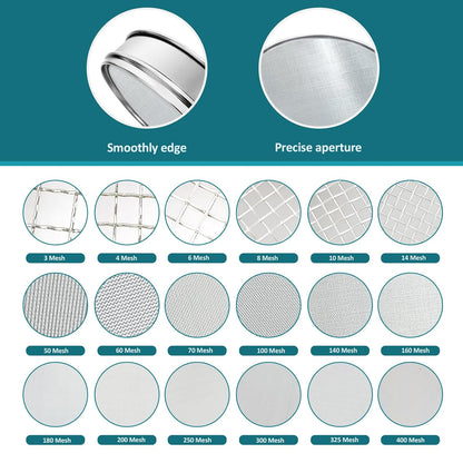 304 Stainless Steel Lab Sieve Screen Mesh, 100 Mesh (0.15mm) Aperture Test Sieve, 12Inch(30cm) Diameter Economy Standard Analysis Sample Test Sieves for Industrial Laboratory Homes - Colors A