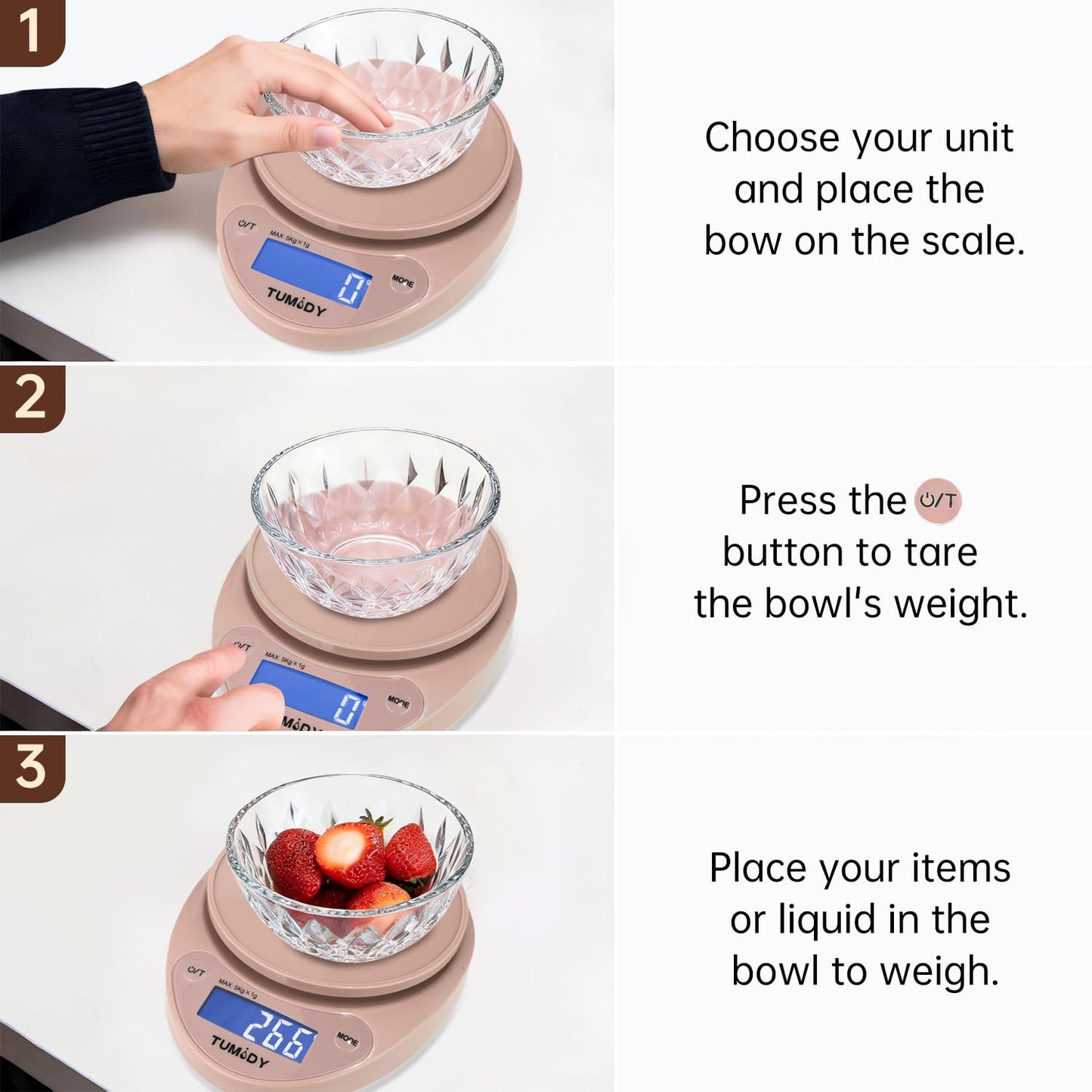 Small Digital Kitchen Scale Food - 11lb/5kg Kitchen Weight Scale with LCD Display for Weight Loss, Sourdough Bread, Baking, Cooking, Keto and Meal Prep, 1g Precision, Batteries Included, Blue