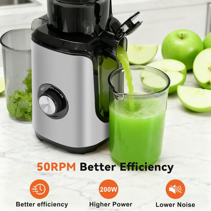 NEWBULIG Cold Press Juicer Machines, Masticating Juicer with High Juice Yield, Reverse Function, Stops Oxidation and Easy to Clean for Vegetables & Fruits, Black