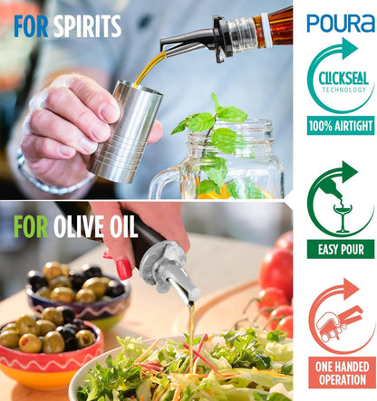 AIRTIGHT Olive Oil Pour Spout for Olive Oil Dispenser - UK Patented Oil Pourer - Hygienic One Handed Open Close Mechanism Keeps Oil Fresh. Dust Caps Cover | Screens Alternative - Green 2 PCs