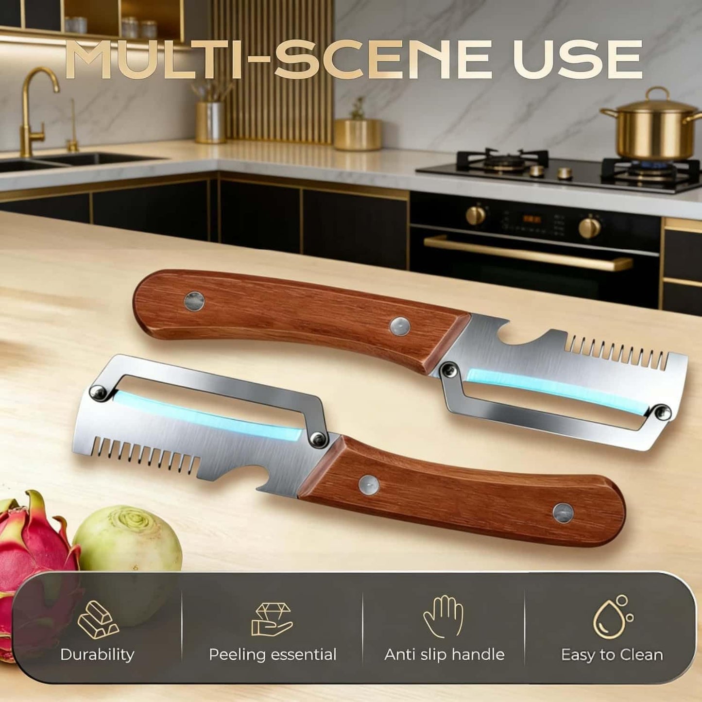 2Pack Multi-Functional Vegetable Peeler for Kitchen, 3 in 1 Stainless Steel Kitchen Tool for Fruit Apple Potato Pumpkin Papaya, Gifts for Mom