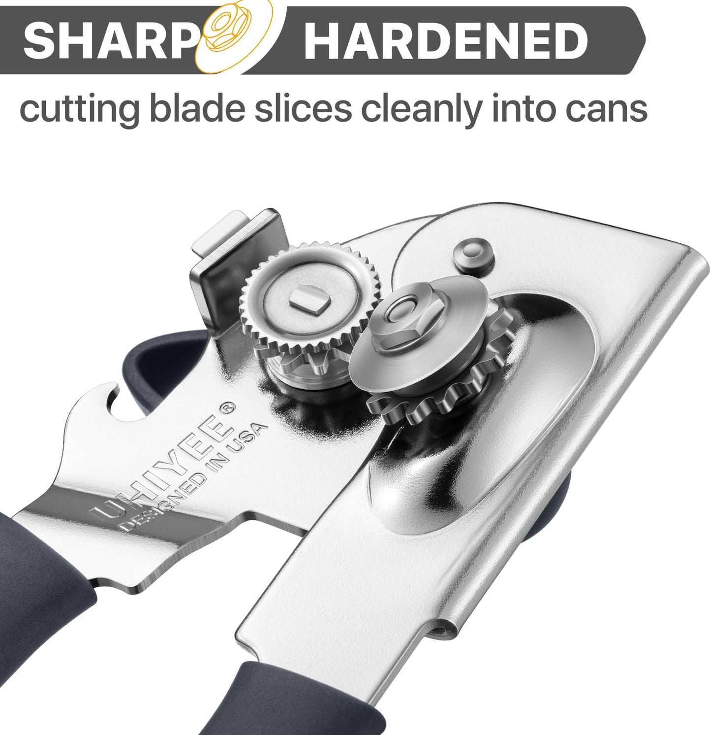 Can Opener Manual Heavy Duty, UHIYEE Hand Held Can Openers for Seniors with Comfort Grip Sharp Blade, Solid Steel Hand Manual Can Open with Magnet for Kitchen Camping, Black