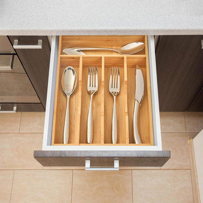 Umilife Bamboo Kitchen Drawer Organizer, 7 Inch Silverware Utensils Tray Holder for Small Drawer, Wood Caddy for Flatware Cutlery Knives