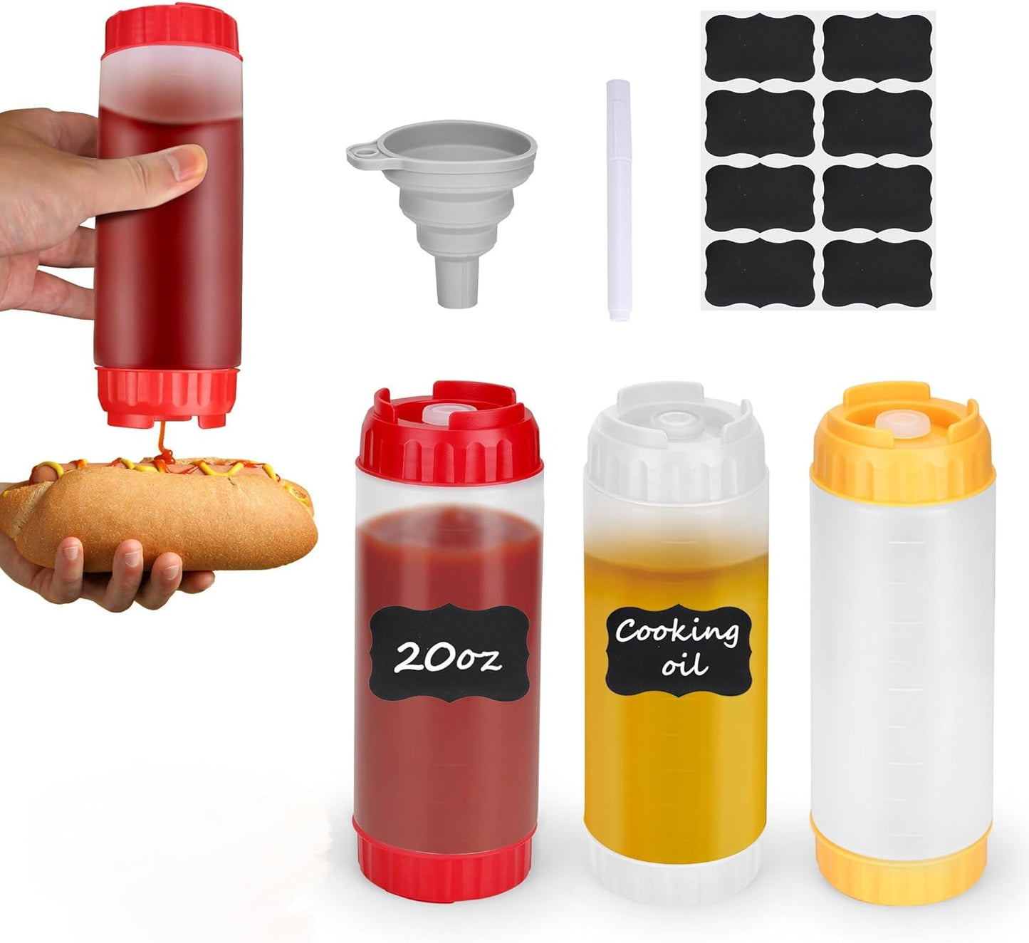 3pcs 20 oz Inverted Condiment Squeeze Bottles, Leak-proof Refillable Sauce Container for All Types Liquid, Plastic Squeeze Dispenser for Ketchup Mustard Mayo Honey Syrup Oil