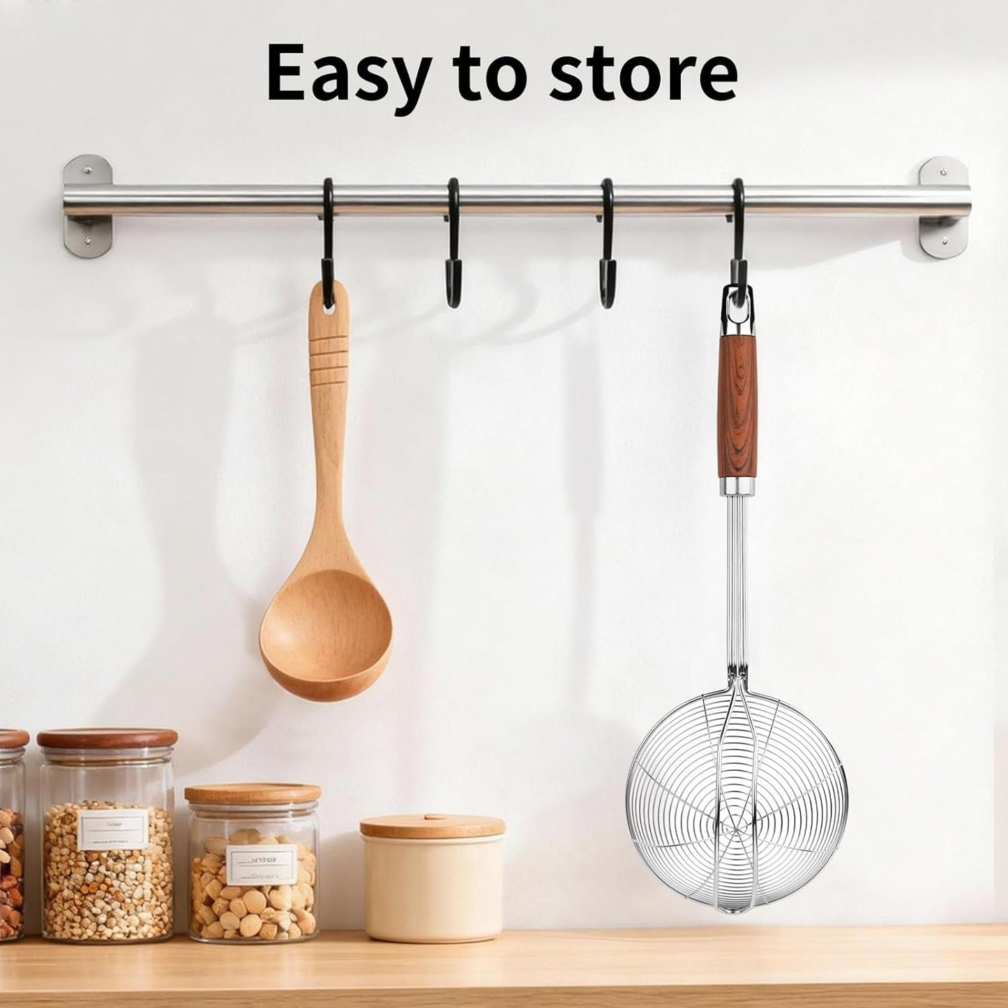 ChefBee 5.3" Spider Strainer Skimmer Spoon with Handle, Stainless Steel Wire Strainer Ladle for Cooking and Frying, Kitchen Utensils Slotted Pasta Spoon, Fryer Scoop