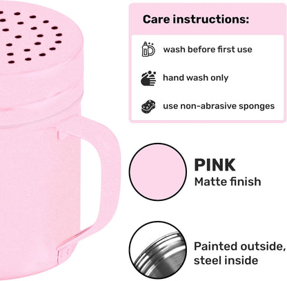 CUSINIUM Metal Salt Pepper Dredge Shakers - With Handle - Seasonings Spice Shakers With Holes and Lids - 10 Ounce, 2pcs | Style: Medium