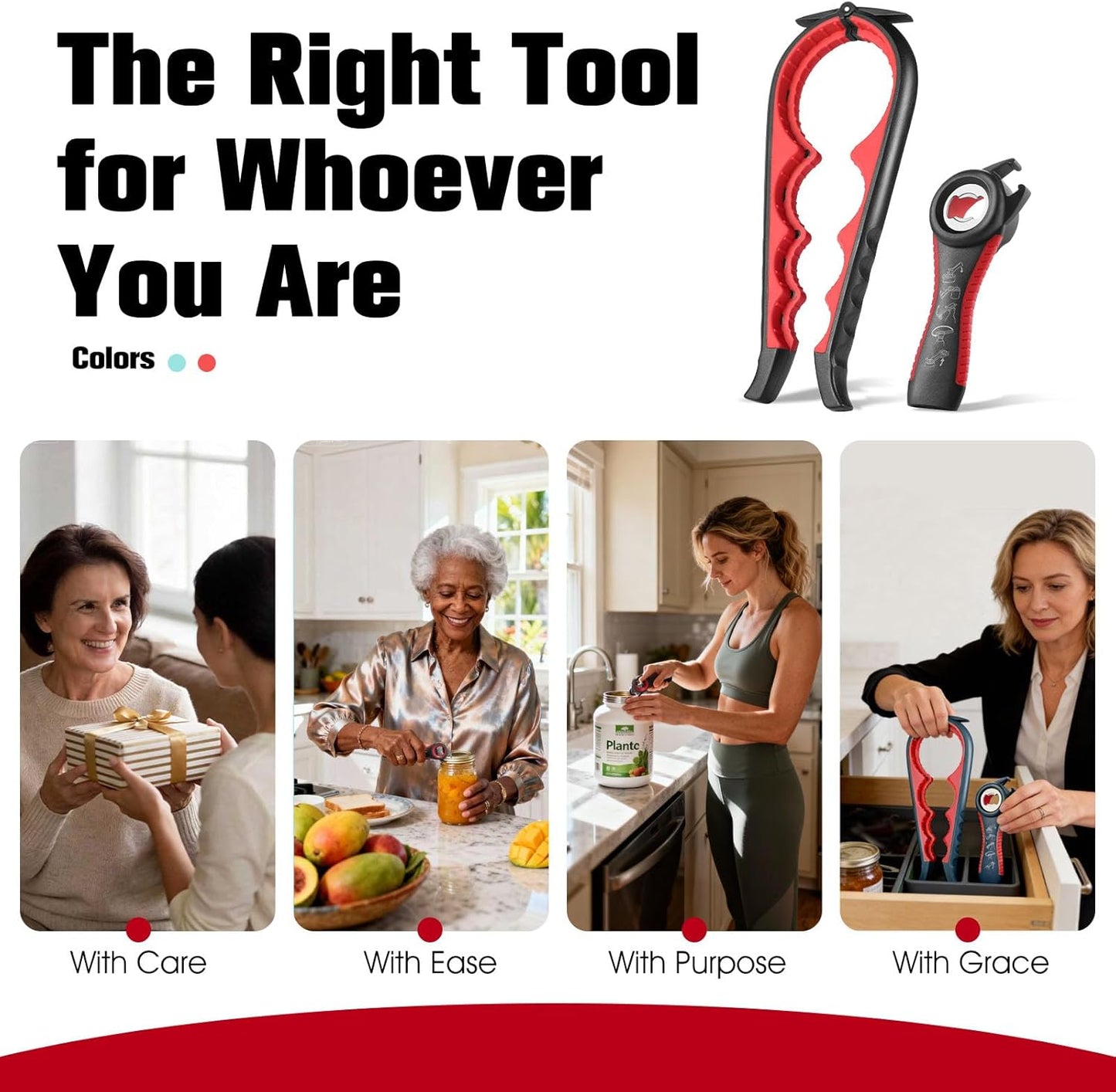 Jar Opener Bottle Opener, 5-in-1 Multi-Function Can Opener with Ergonomic Non-Slip Handle, Kitchen Tool Set for Weak Hands, Seniors with Arthritis, Blue