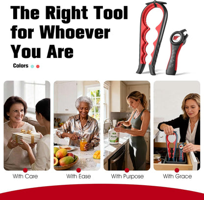 Jar Opener Bottle Opener, 5-in-1 Multi-Function Can Opener with Ergonomic Non-Slip Handle, Kitchen Tool Set for Weak Hands, Seniors with Arthritis, Blue