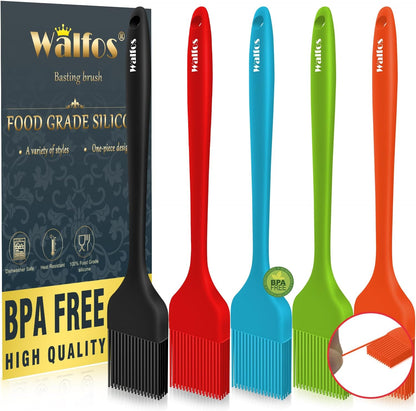 Walfos 600°F Heat Resistant Silicone Basting Brushes BPA Free Pastry Brush, Spread Oil Butter Sauce for BBQ Grill Baking Kitchen Cooking, Dishwasher Safe (2 SIZE)