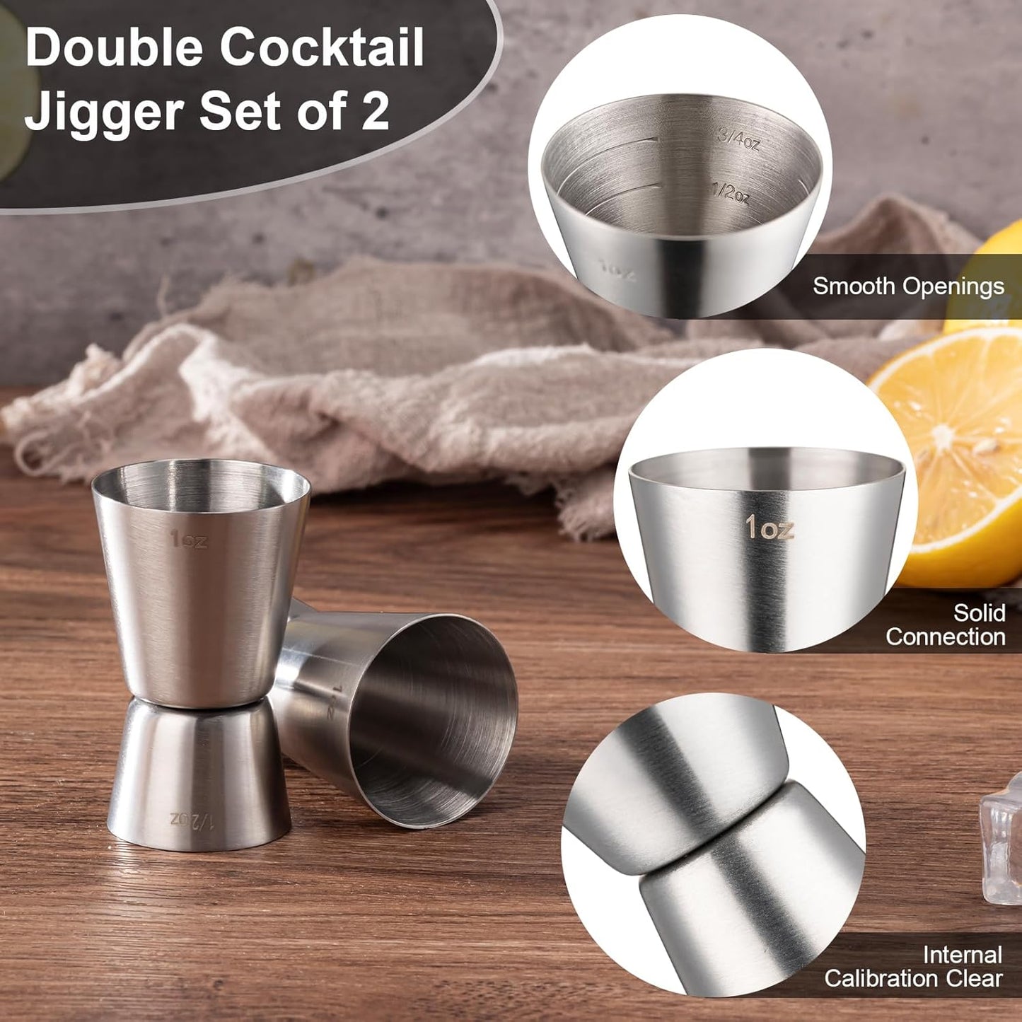 Briout Jigger for Bartending, Double Cocktail Jigger Japanese Premium 304 Stainless Steel Jigger 2 OZ 1 OZ with Measurements Inside