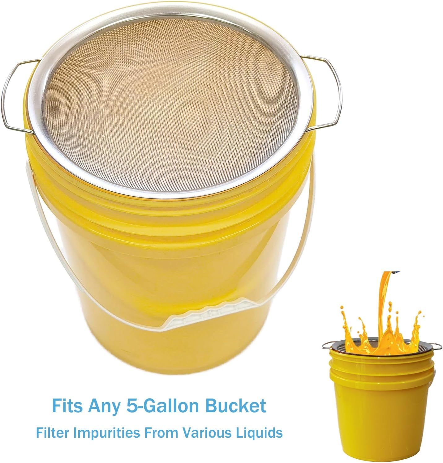 Stainless Steel 60 Mesh Paint Strainer Fits Nicely Over a 5 Gallon Bucket and Filters Out Particulates From Almost Any Liquid, Easy to Use and Clean (1PCS)