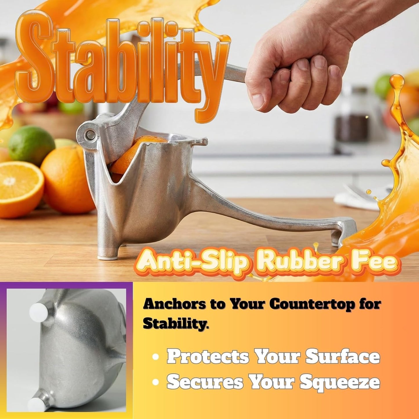 Lemon Squeezer, Heavy Duty Aluminum Manual Juicer, Extended Handle Hand Press Citrus Juicer, Non-Slip Base, Large Capacity for Orange, Lime, Pomegranate