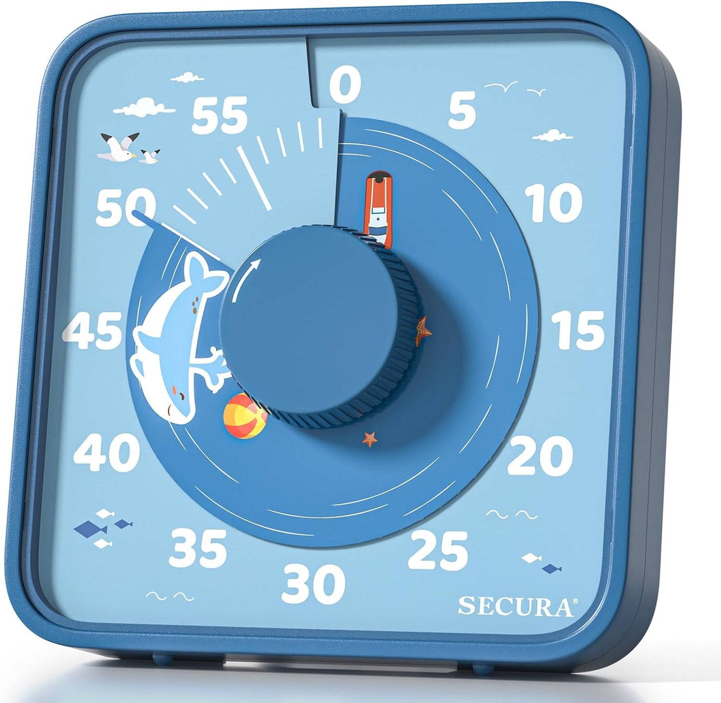 Secura 60-Minute Visual Countdown Timer, 7.5-Inch Oversize Classroom Visual Timer for Kids and Adults, Durable Mechanical Kitchen Timer Clock with Magnetic Backing (Blue)