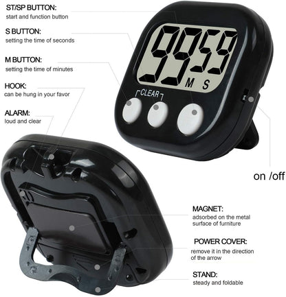 Digital Kitchen Timer, Big Display Screen, Loud Alarm, Strong Magnetic Backing Stand, Cooking Baking Kids Classroom Teacher Game Timers, Minute Seconds Count Up Countdown and Simple Operation(4 Pack)