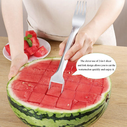 2-in-1 Watermelon Slicer Fork Stainless Steel Watermelon Cutter Tool Portable Dual Head Fruit Forks Slicer Summer Fruit Cutter for Home Kitchen