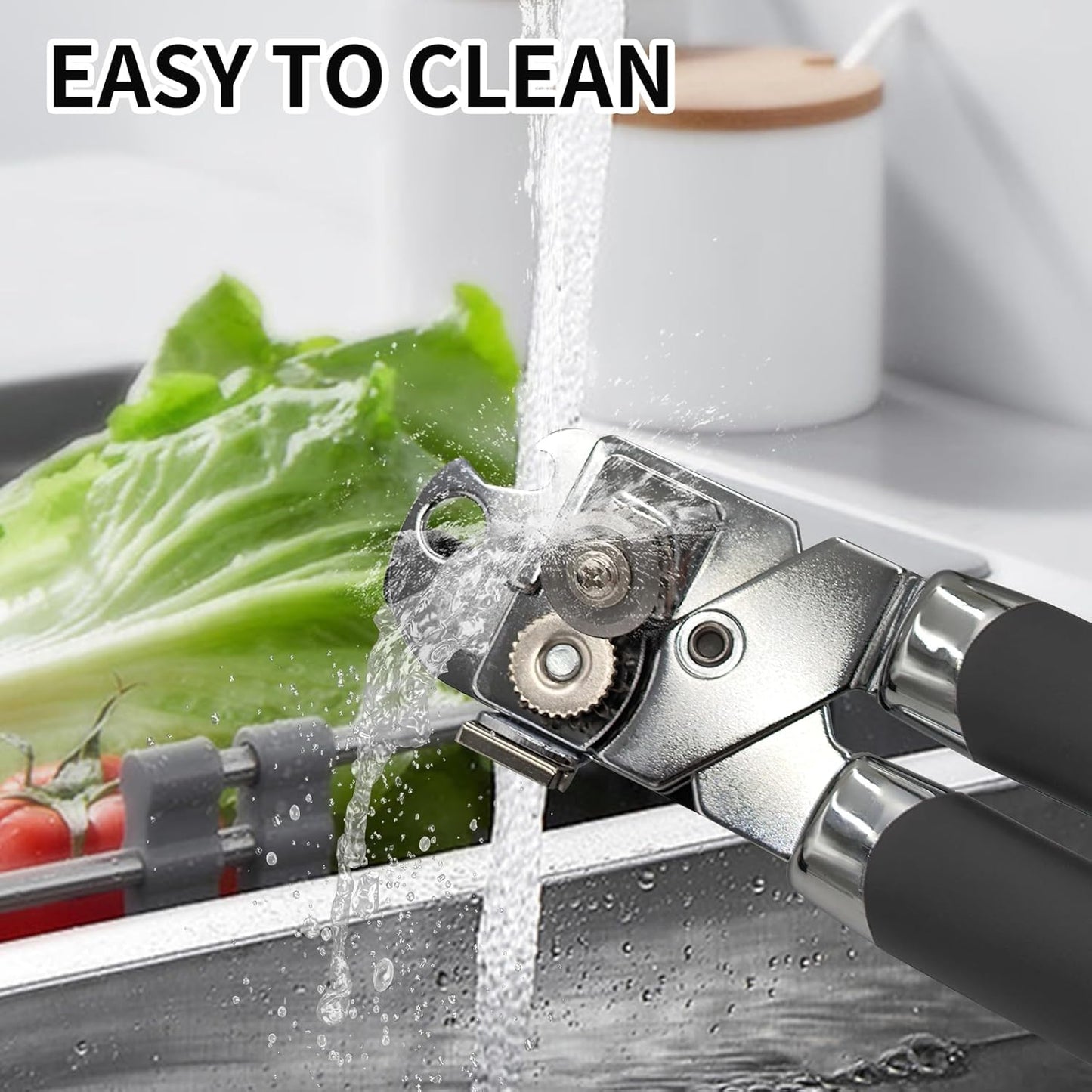 Safring Can Opener Manual with Magnet, Stainless Steel Handheld Heavy Duty Can Opener, Sharp Blade Smooth Edge, Comfortable Handle, Can Openers with Multifunctional Bottle Opener, Red