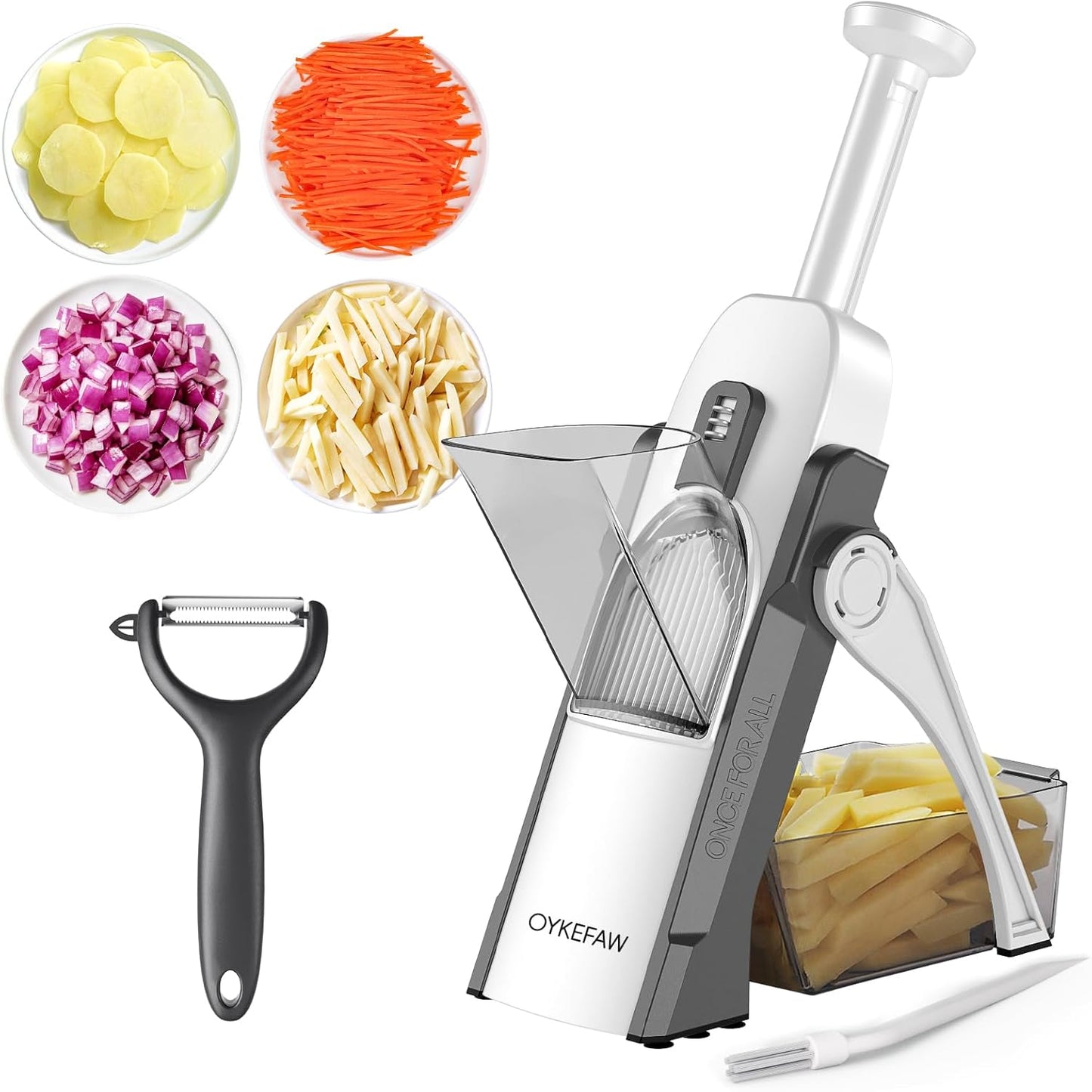 Safe Mandoline Slicer for Kitchen, 5 in 1 Vegetable Food Chopper, Potato French Fry Cutter, Fruit Slicer, Adjustable Thickness 0.1-8 mm, Kitchen Chopping Artifact Fast Meal Prep (Gray)