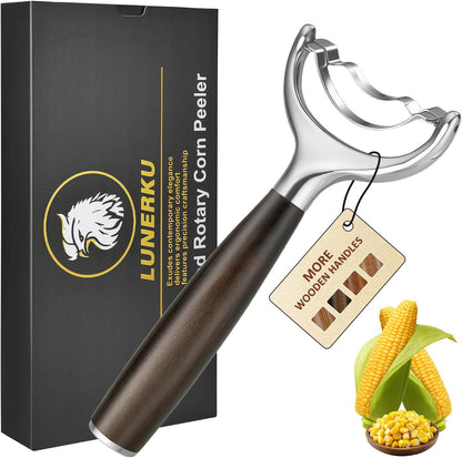 Stainless Steel Corn Peeler, Durable Corn on the Cob Stripper Tool with Solid Wood Good Grip Handle for Salad Polenta Pizza Popcorn Cooking Gifts for Woman Her Mom Birthday (Exotic Ebony)
