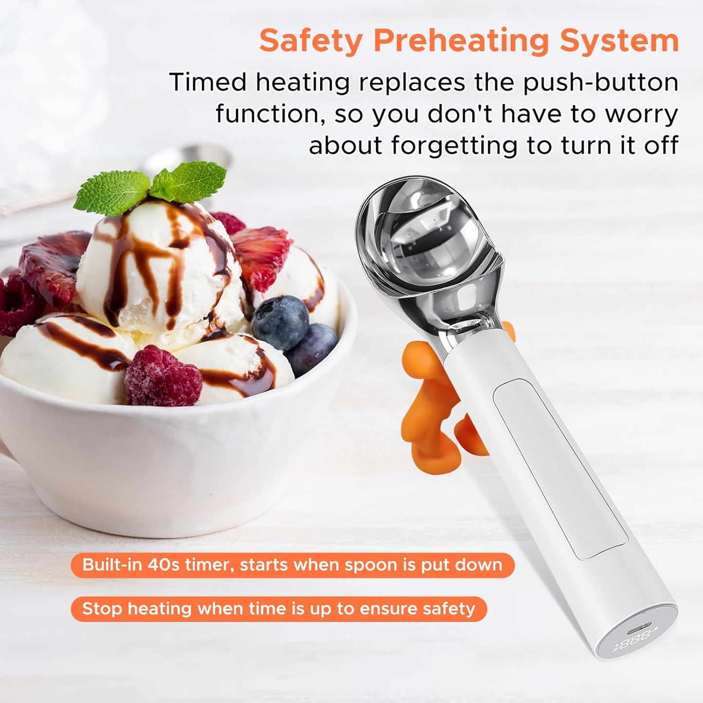 LT LAUDTEC Heated Ice Cream Scoop, Rechargeable Electric Warming Scooper, Heats to 158F for Hard Ice Cream, IP67 Waterproof, Easy for Seniors & Kids (Yellow)