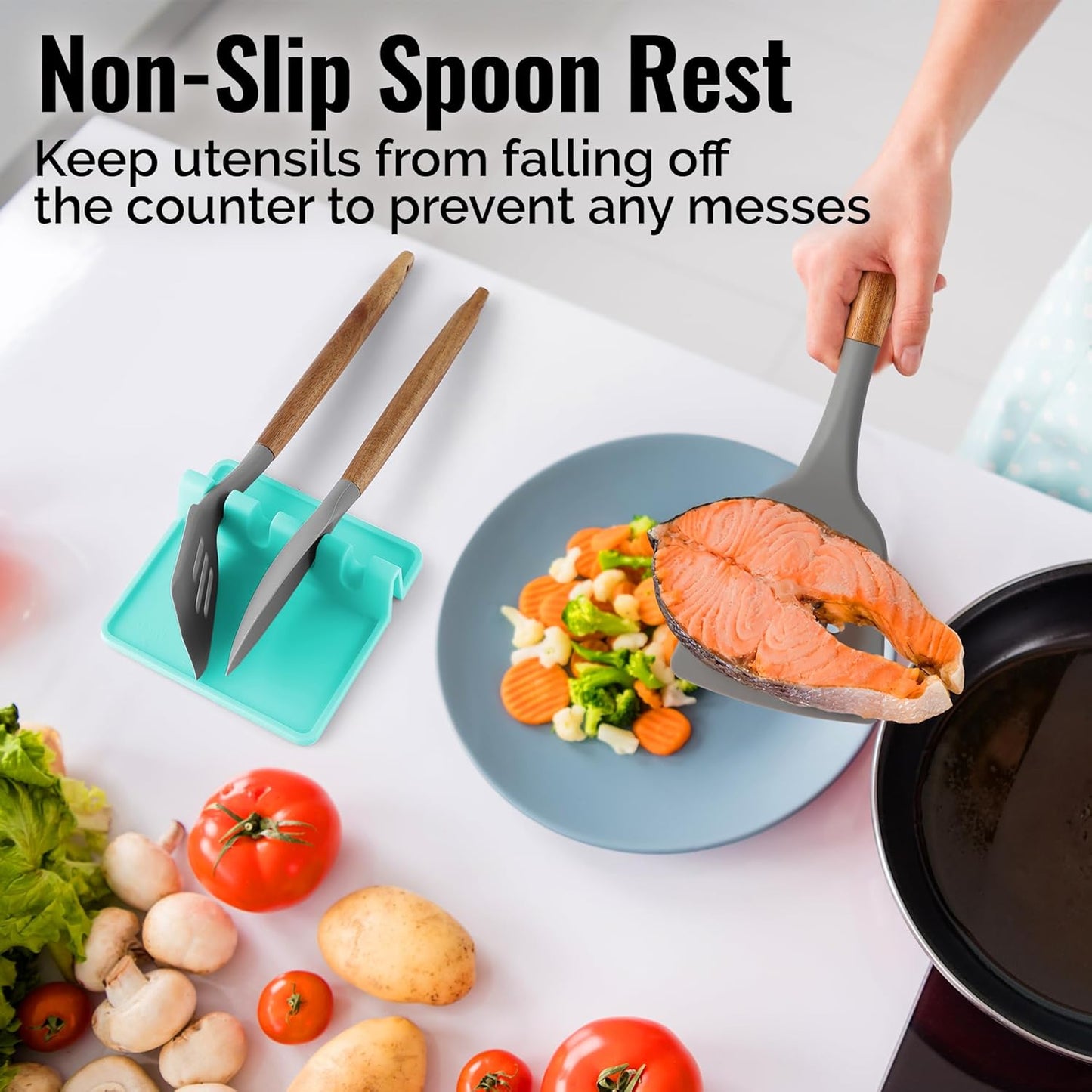 Zulay Kitchen Spoon Rest for Multiple Utensils High Heat-Resistant Silicone Drip Pad, BPA-Free Spoon Holder for Stove Top, Kitchen Gadget Holder for Ladles, Tongs, Cooking Spatula - Makes Great Gift