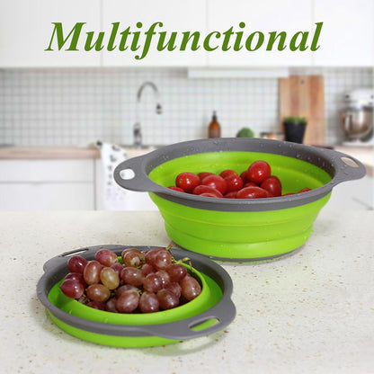 Collapsible Colander Set of 3, Space-Saving Foldable Strainer for Kitchen, 3 Sizes Food Strainer for Draining Pasta, Vegetable and Fruit, Kitchen Gadgets for Home Use and Outdoor Camping (Blue)