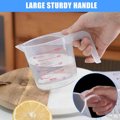 DTDNZKN 3 Pack Measuring Cup Set, Includes 250Ml (1-Cup), 500Ml (2-Cup) and 1000Ml (4-Cup) Plastic Liquid Measuring Cups- Baking, Cooking, Mixing & Measuring Cups, Essential Kitchen Tools