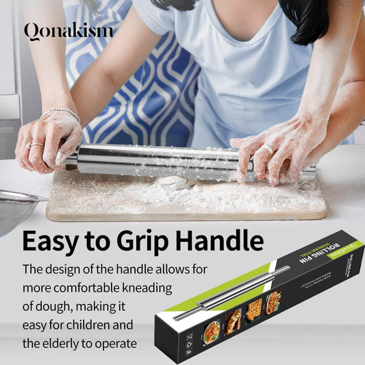Rolling Pin (17 Inches) –304 Stainless Steel Roll Pins for Baking Pizza Dough Pie Cookie-Dough Roller& Smooth Construction - Essential Kitchen Utensil