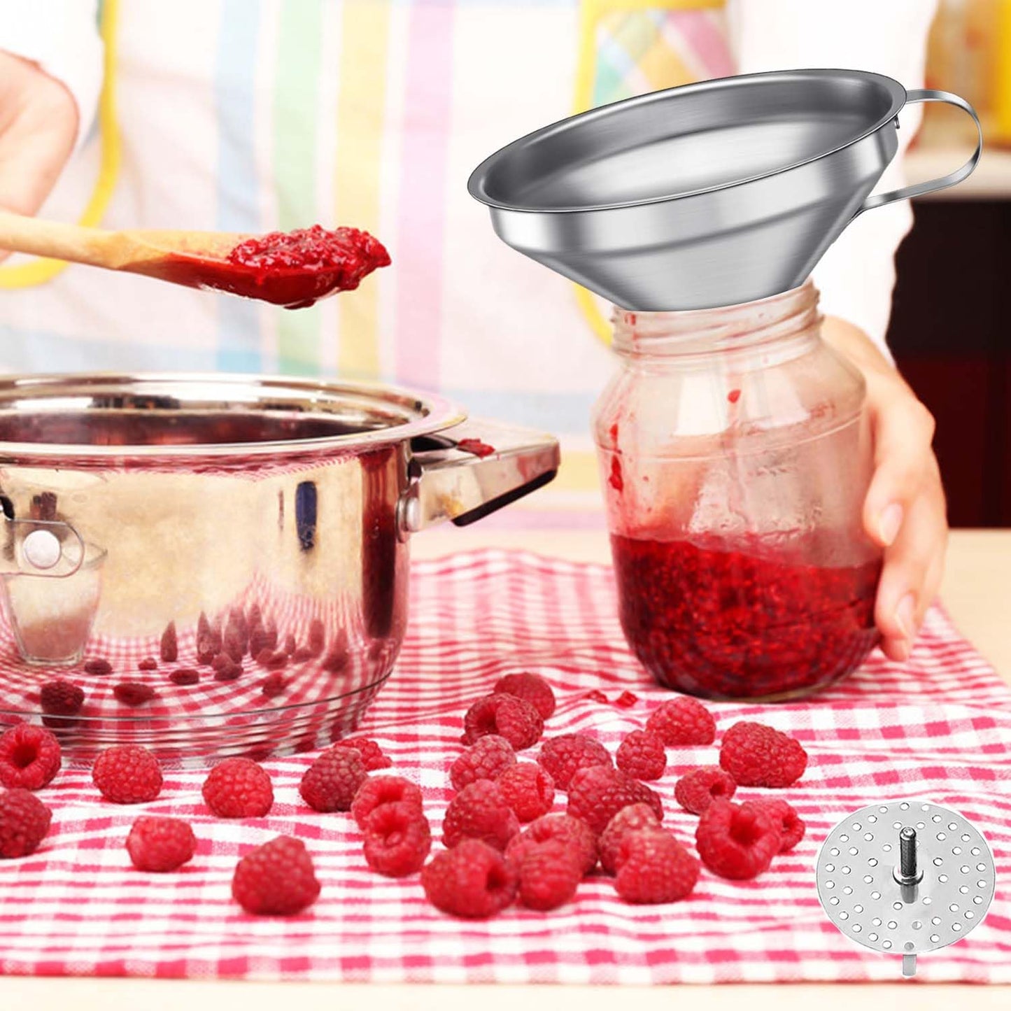 Toncoo 3 Pack Stainless Steel Funnels for Kitchen Use, Food Grade Cooking Funnel with 3 Strainer, Kitchen Funnel Set Metal Funnels for Filling Bottles