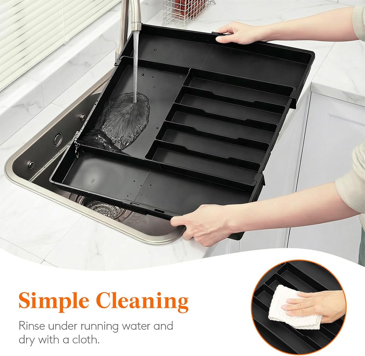 Lifewit Silverware Drawer Organizer, Expandable Utensil Tray for Kitchen, BPA Free Flatware and Cutlery Holder, Adjustable Plastic Storage for Spoons Forks Knives, 4-7 Slots, Black