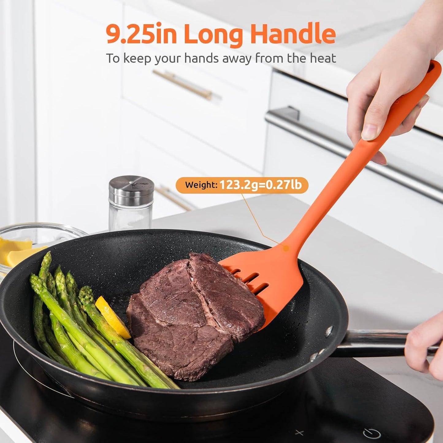 600ºF Heat Resistant Slotted Turner: U-Taste 13.6in Silicone Kitchen Spatula Flipper, 3.74in Wide Food Grade Flexible Thin Rubber Cooking Utensil for Egg, Pancake, Cookie in Nonstick Cookware (Red)