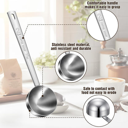 8 Pcs 2 Tablespoon Scoop,Long Handle Coffee Scoops 30 ml Stainless Steel Coffee Spoons Set Two tbsp for Milk Fruit Powder, Loose Tea Dry, Spice Jar, Cooking Baking, and Other Dry Goods