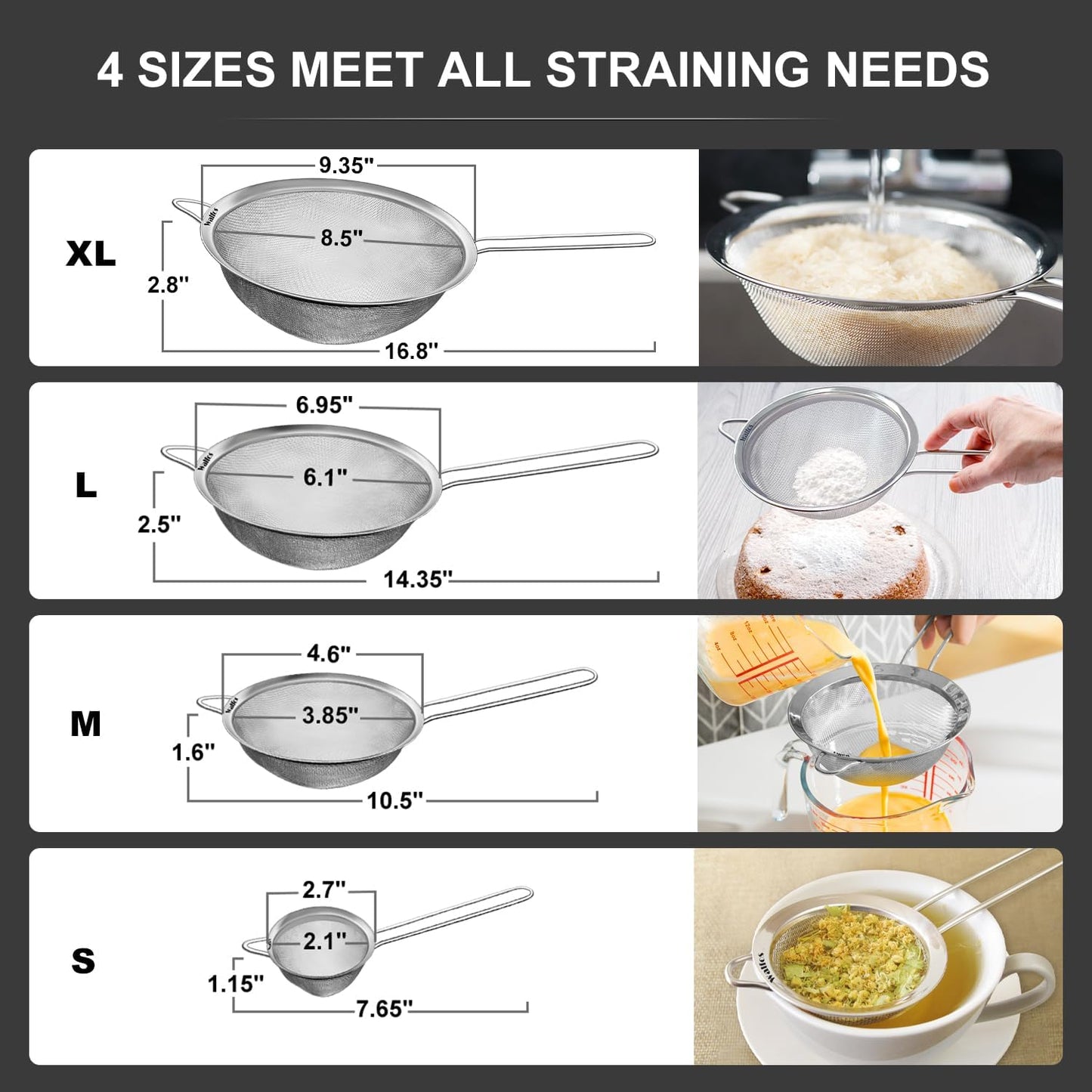 Walfos Fat Skimmer Spoon, 304 Stainless Steel Fat skimmer For Cooking, Fine Mesh Strainer, Food Strainer Fit For Separation Of The Floating Foam, Fat, Grease - Set of 2 Sise