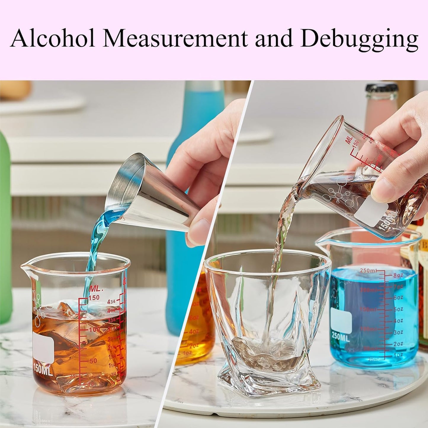 Ackers Mini Glass Measuring Beaker Set, Borosilicate, 2oz 4oz 8oz Measuring Cups