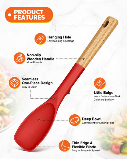 Silicone Spatula and Spoonula Set, Great For Stirring, Tough Mixing and Folding, Sturdy Bpa-Free Matte Silicone, Wooden Handle Rubber Scraper For Nonstick Cookwares (Grey)