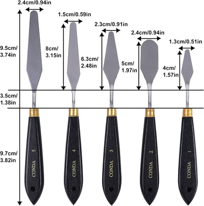 CONDA Palette Knife Painting Stainless Steel Spatula Palette Knife Oil Paint Metal Knives Wood Handle (Red 5 Piece)